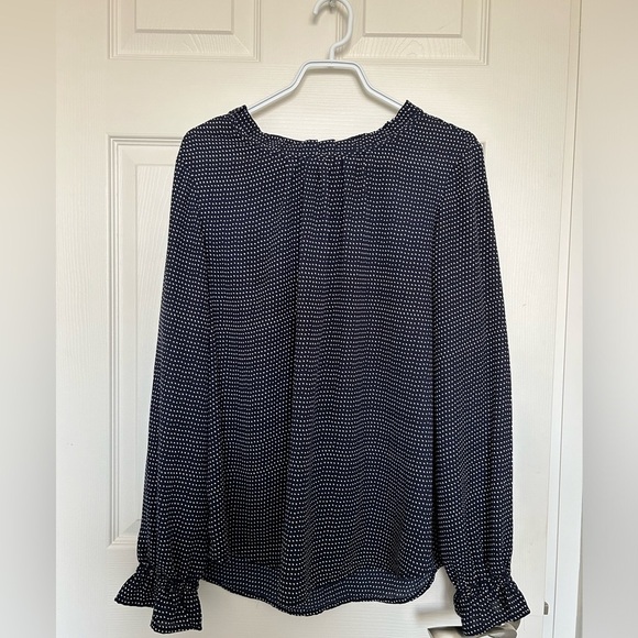 4/$20 Adrianna Papell polka dot ruffle flounce blouse- size L - Picture 2 of 9